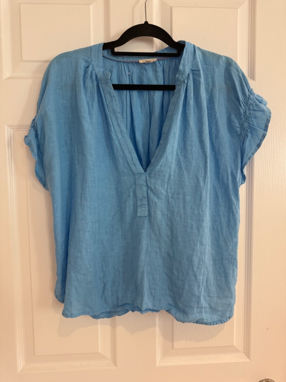 PILCRO Anthropologie Tatum Flutter-Sleeve Linen Top Light Blue - Women's Large